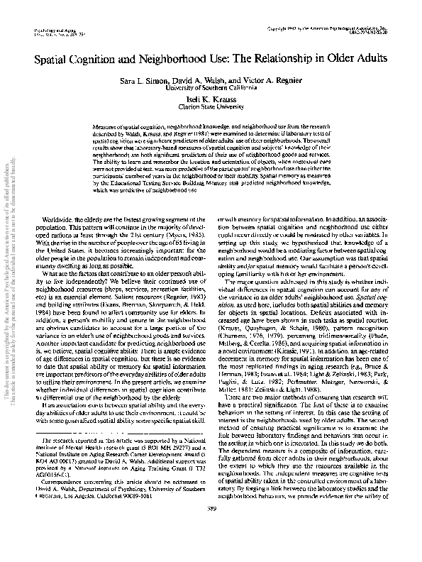 (PDF) Spatial cognition and neighborhood use: The relationship in older ...