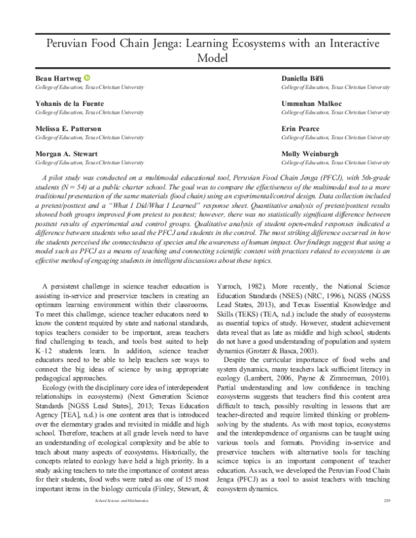 (PDF) Peruvian Food Chain Jenga: Learning Ecosystems with an ...