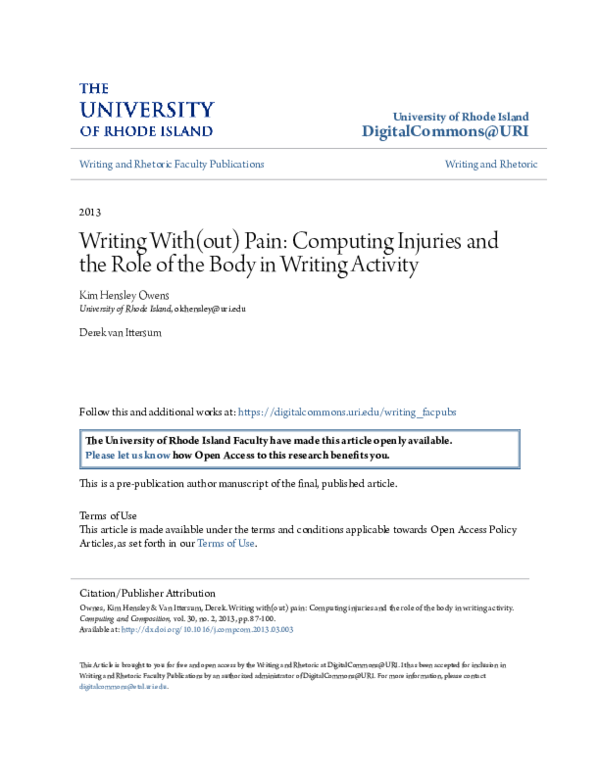 (PDF) Writing With(out) Pain: Computing Injuries and the Role of the ...
