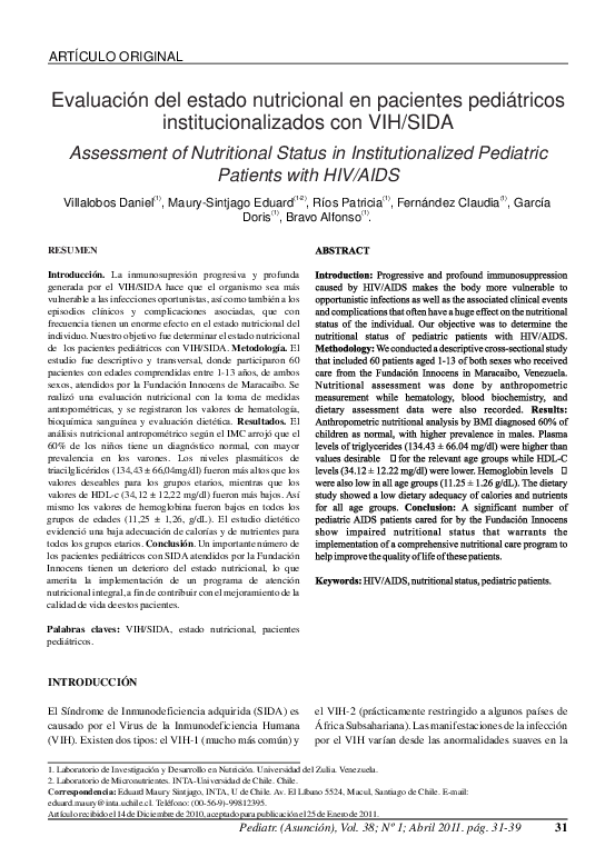(PDF) Evaluación del estado nutricional en pacientes pediátricos