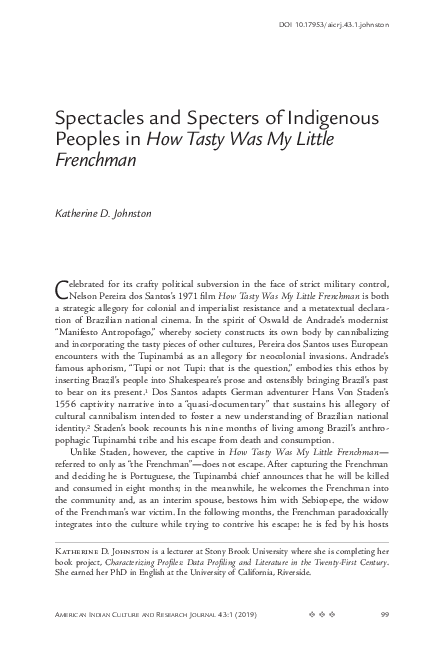 (PDF) Spectacles and Specters of Indigenous Peoples in How Tasty Was My ...
