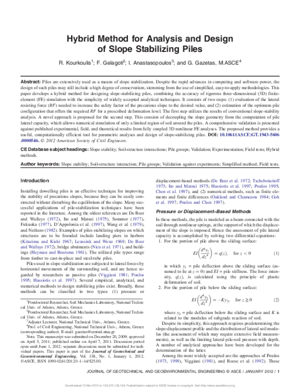 (PDF) Hybrid Method for Analysis and Design of Slope Stabilizing Piles