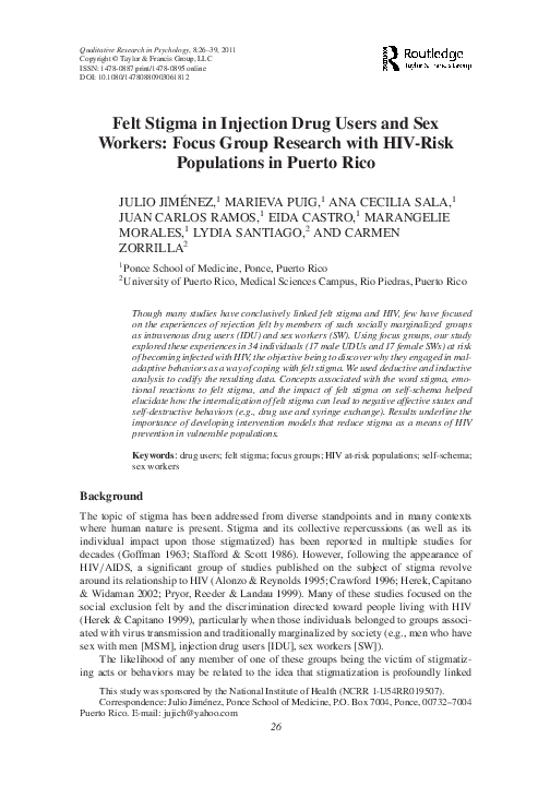 (PDF) Felt Stigma in Injection Drug Users and Sex Workers: Focus Group ...