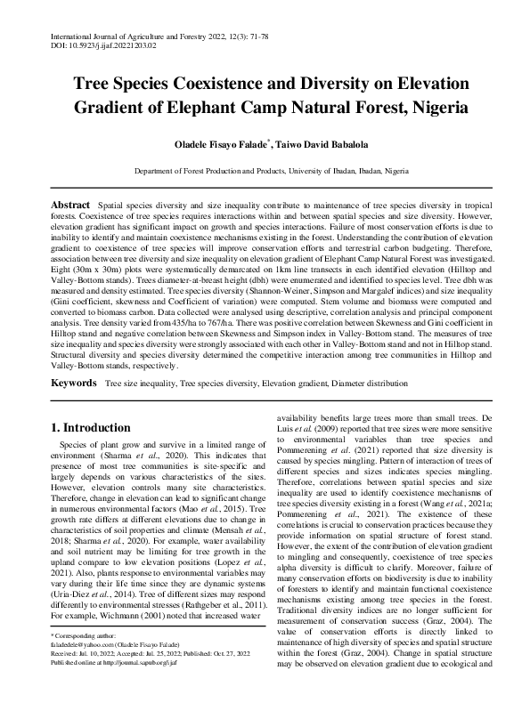 (PDF) Tree Species Coexistence and Diversity on Elevation Gradient of ...