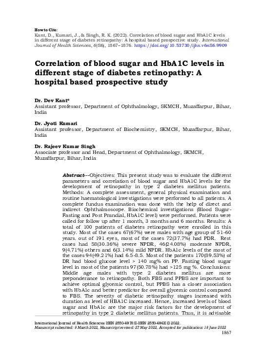 (PDF) Correlation of blood sugar and HbA1C levels in different stage of ...