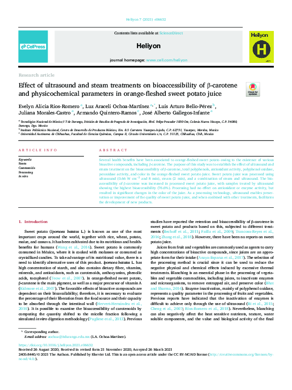 (PDF) Effect of ultrasound and steam treatments on bioaccessibility of ...