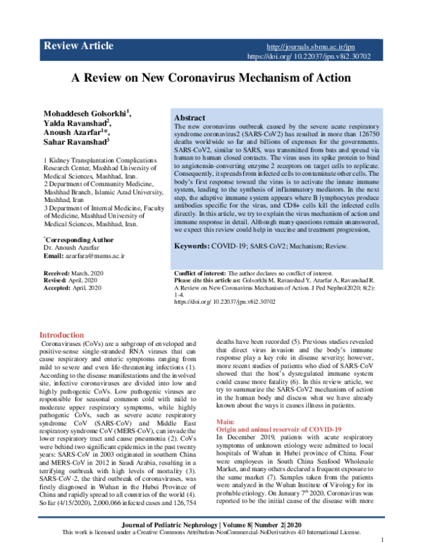 (PDF) A Review on New Coronavirus Mechanism of Action
