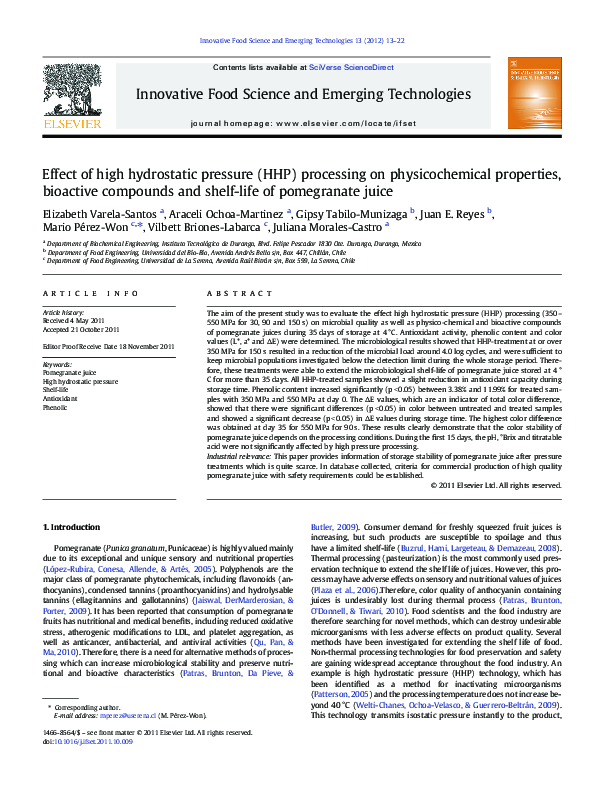 (PDF) Effect of high hydrostatic pressure (HHP) processing on ...