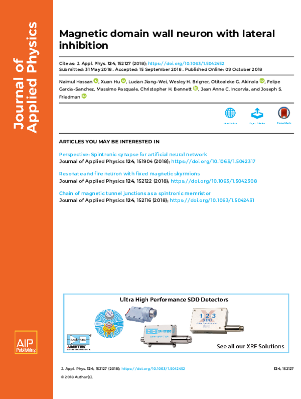 (PDF) Magnetic domain wall neuron with lateral inhibition