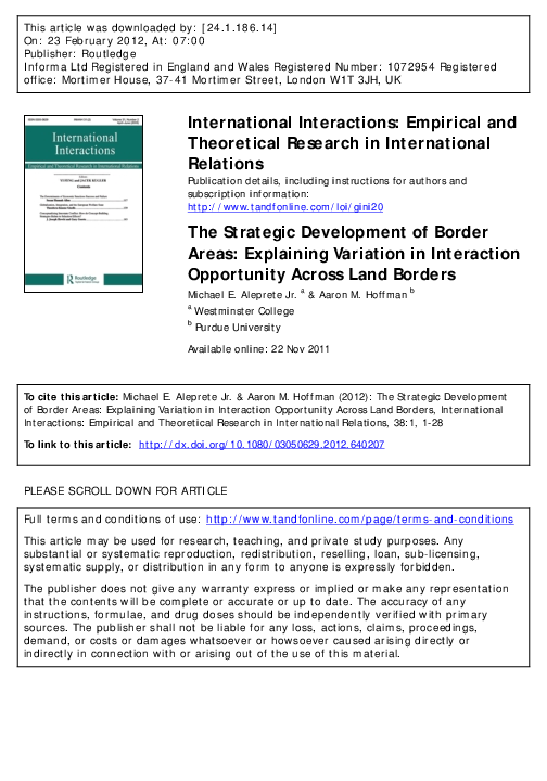 (PDF) The Strategic Development of Border Areas: Explaining Variation ...
