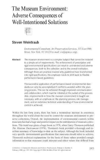 (PDF) The Museum Environment: Adverse Consequences of Well-Intentioned ...