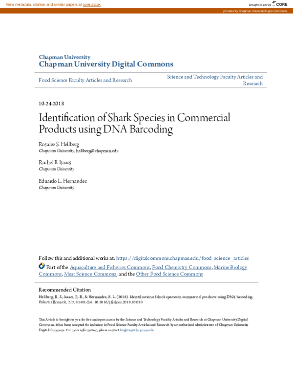 (PDF) Identification of shark species in commercial products using DNA ...