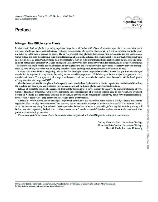 (PDF) Nitrogen Use Efficiency in Plants