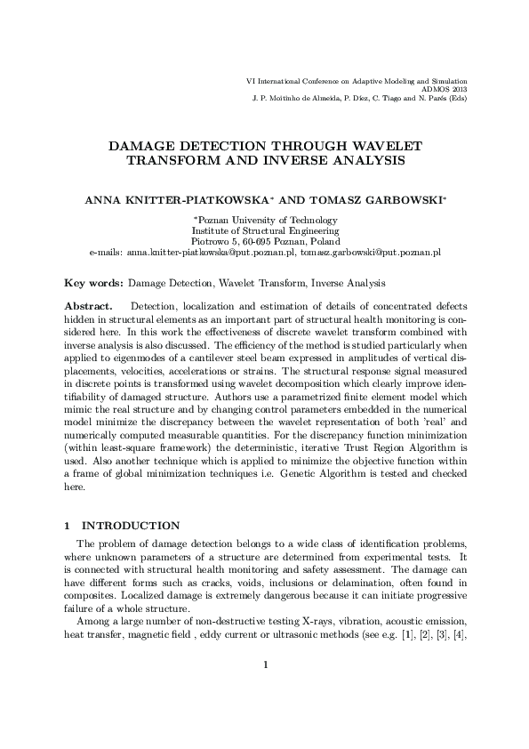 (PDF) Damage Detection Through Wavelet Transform and Inverse Analysis