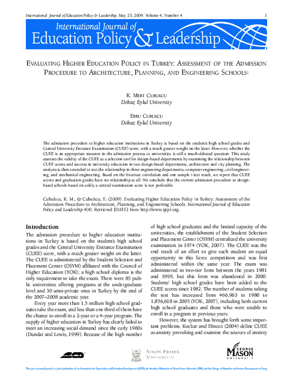 (PDF) Evaluating Higher Education Policy in Turkey: Assessment of the ...