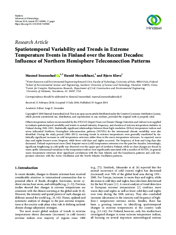 (PDF) Spatiotemporal Variability and Trends in Extreme Temperature ...