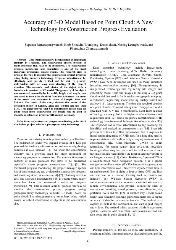 (PDF) Accuracy of 3-D Model Based on Point Cloud: A New Technology for ...