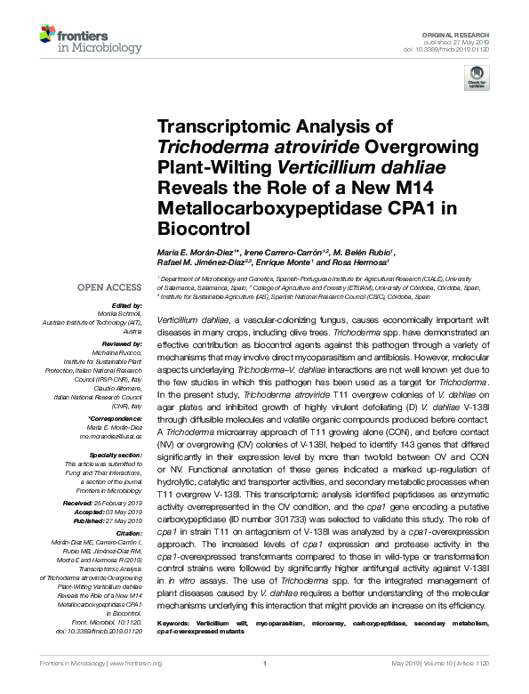 (PDF) Transcriptomic Analysis of Trichoderma atroviride Overgrowing ...