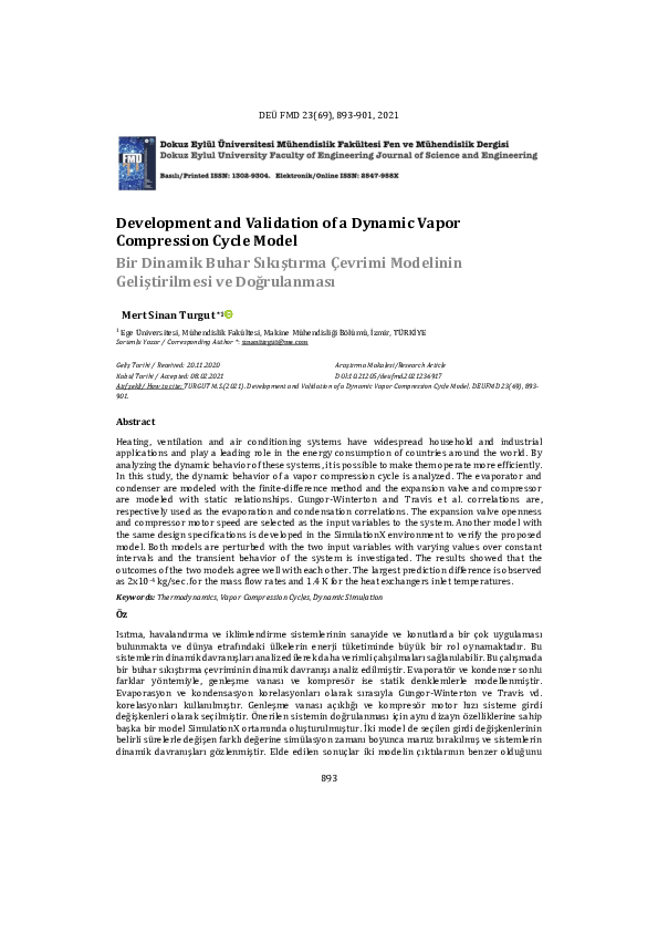 (PDF) Development and Validation of a Dynamic Vapor Compression Cycle Model