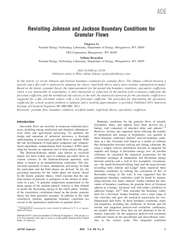 (PDF) Revisiting Johnson and Jackson boundary conditions for granular flows