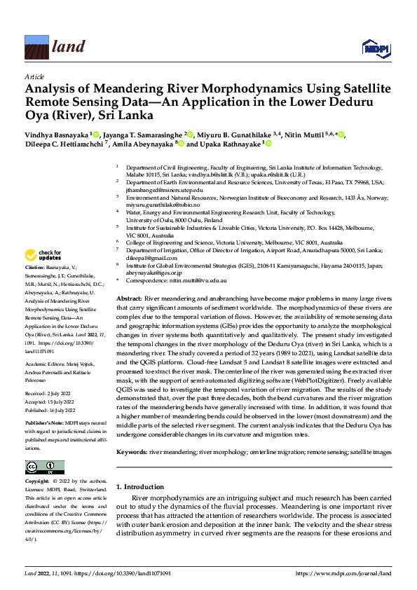 (PDF) Analysis of Meandering River Morphodynamics Using Satellite ...
