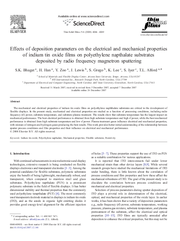 (PDF) Effects of deposition parameters on the electrical and mechanical ...