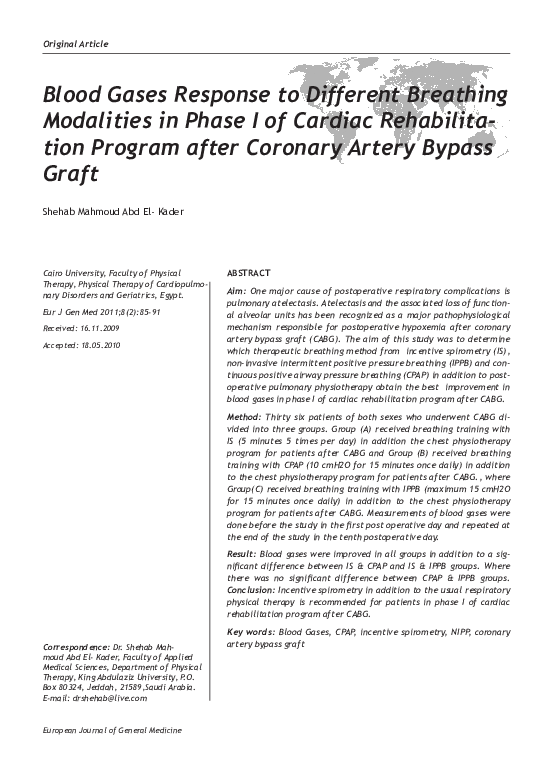 (PDF) Blood Gases Response to Different Breathing Modalities in Phase I ...