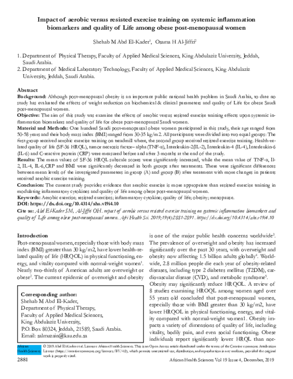 (PDF) Impact of aerobic versus resisted exercise training on systemic ...