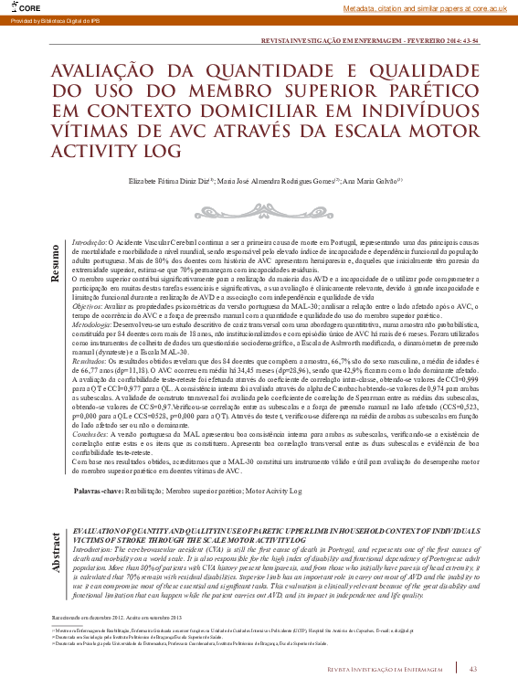 (PDF) Avaliação Da Quantidade e Qualidade Do Uso Do Membro Superior ...