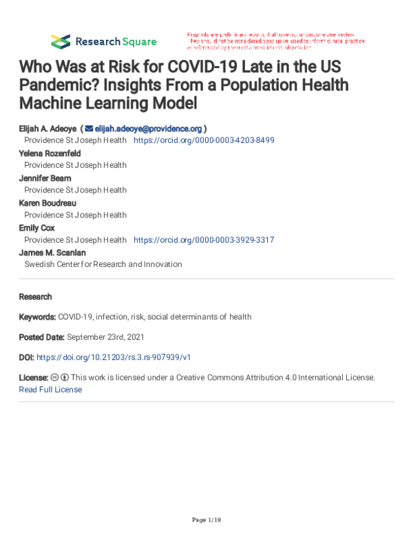 (PDF) Who Was at Risk for COVID-19 Late in the US Pandemic? Insights ...