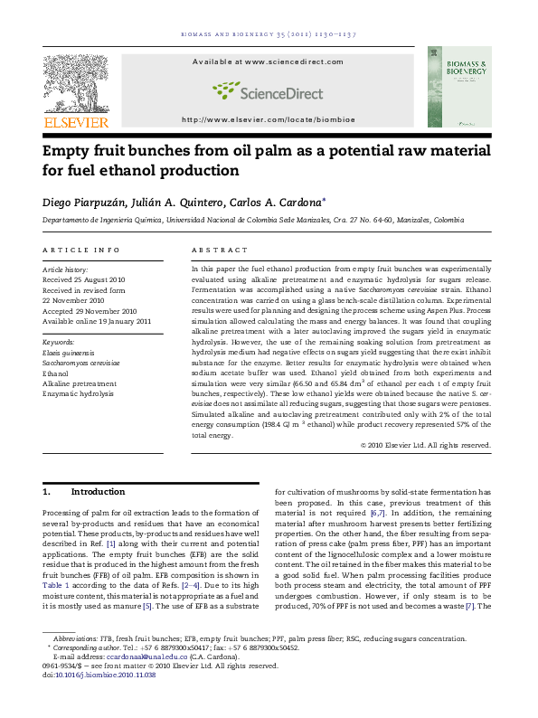 (PDF) Empty fruit bunches from oil palm as a potential raw material for ...