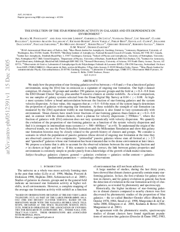 (PDF) Star Formation Evolution in Galaxy Environments