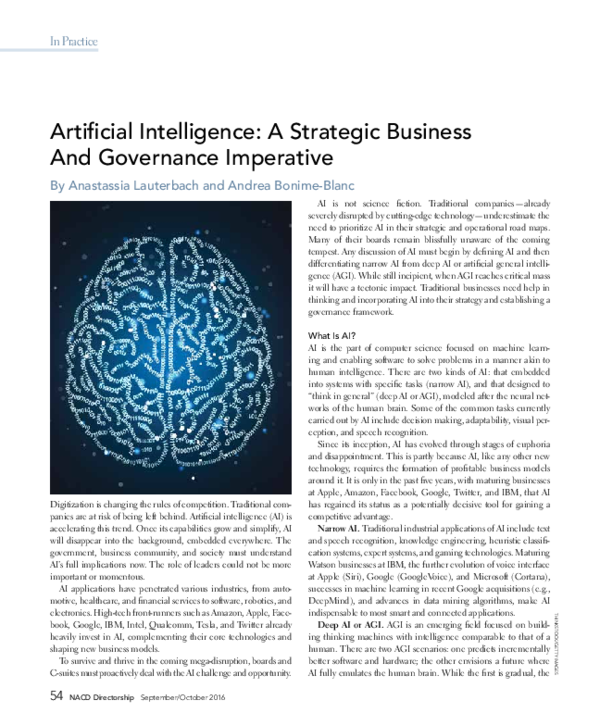 (PDF) Artificial Intelligence: A Strategic Business And Governance ...
