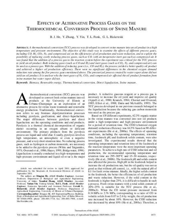 (PDF) Effects of Alternative Process Gases on the Thermochemical ...