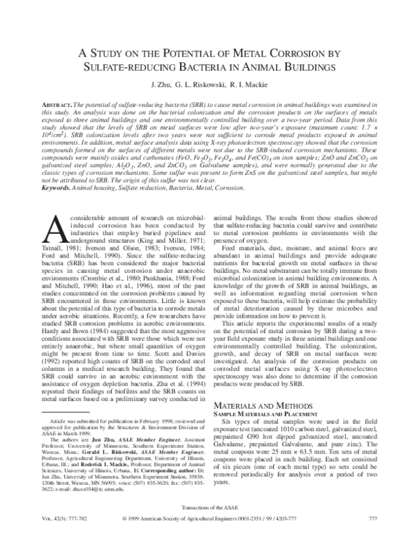 (PDF) A Study on the Potential of Metal Corrosion by Sulfate-Reducing ...