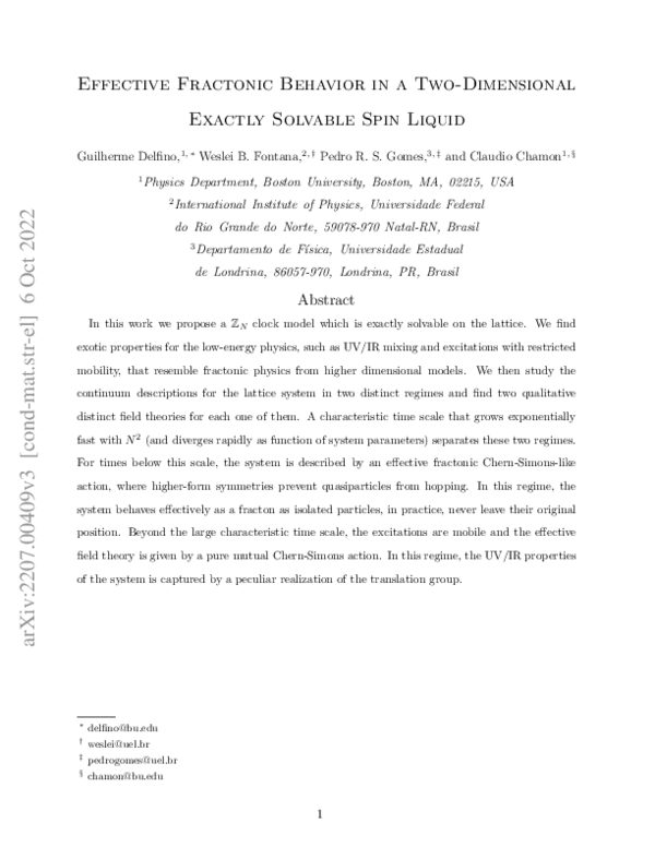 (PDF) Effective Fractonic Behavior in a Two-Dimensional Exactly ...