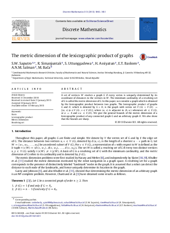(PDF) The metric dimension of the lexicographic product of graphs
