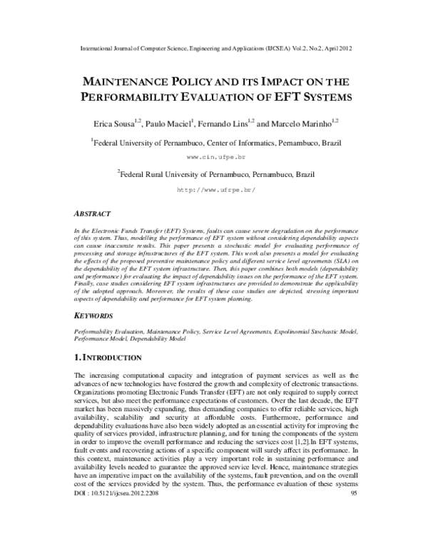 (PDF) Maintenance Policy And Its Impact On The Performability Evaluation Of Eft Systems