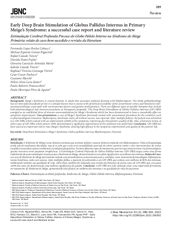(PDF) Early Deep Brain Stimulation of Globus Pallidus Internus in ...