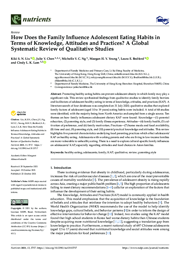 (PDF) How Does the Family Influence Adolescent Eating Habits in Terms ...
