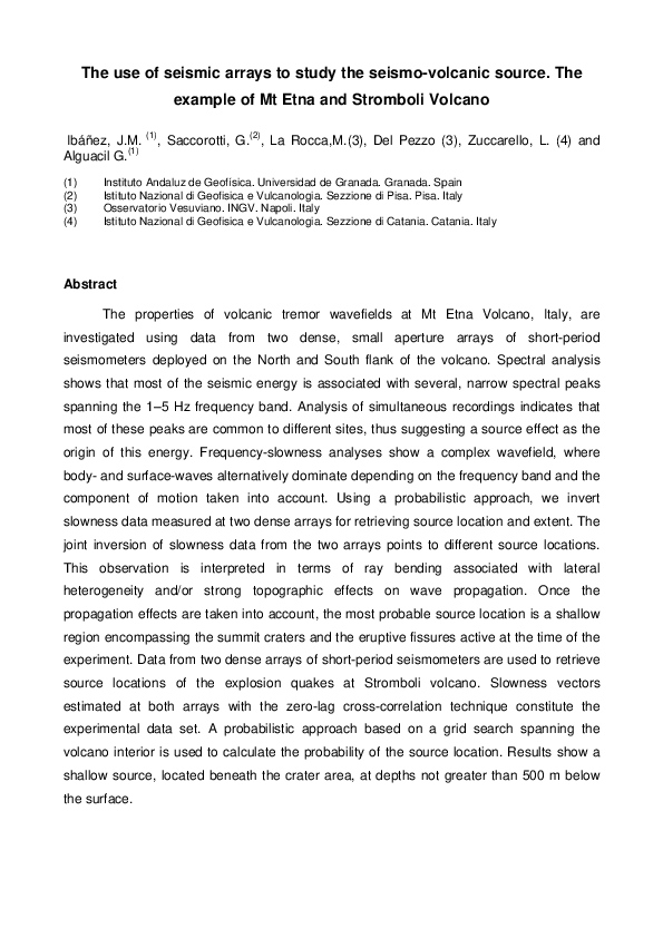 (PDF) The use of seismic arrays to study the seismo-volcanic source ...