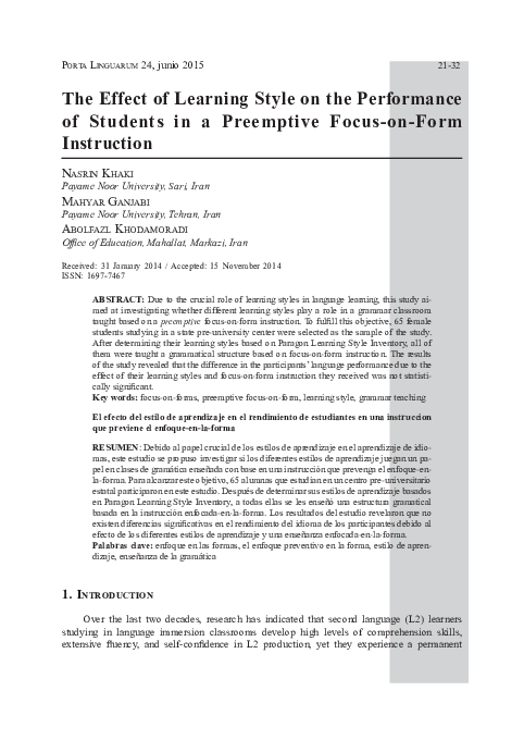 (PDF) The Effect of Learning Style on the Performance of Students in a ...