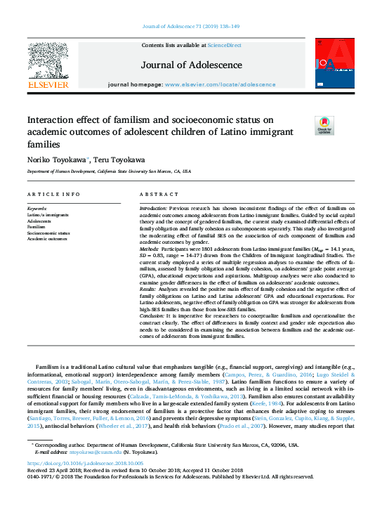 (PDF) Interaction effect of familism and socioeconomic status on ...