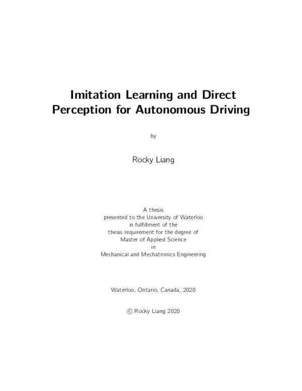 (PDF) Imitation Learning and Direct Perception for Autonomous Driving