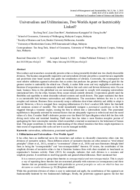 (PDF) Universalism and Utilitarianism, Two Worlds Apart or Inextricably ...