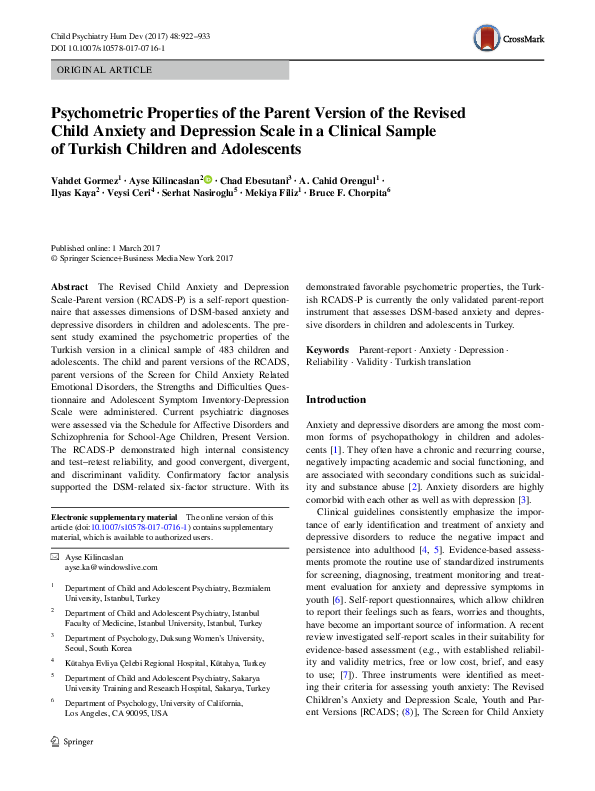 (PDF) Psychometric Properties of the Parent Version of the Revised ...