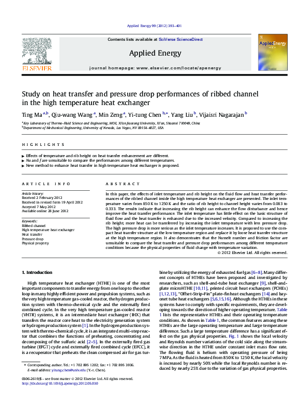 (PDF) Study on heat transfer and pressure drop performances of ribbed ...