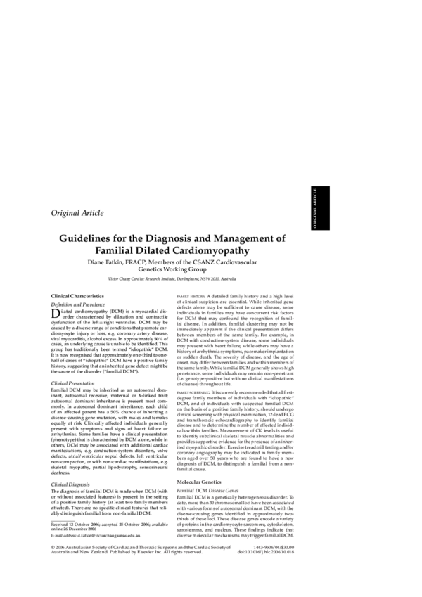 (PDF) Guidelines for the Diagnosis and Management of Familial Dilated ...