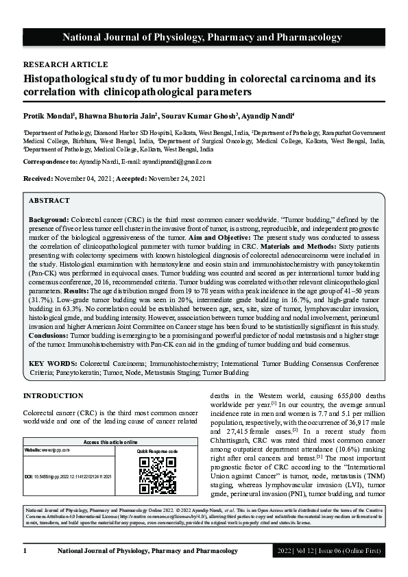 (PDF) Histopathological study of tumor budding in colorectal carcinoma ...