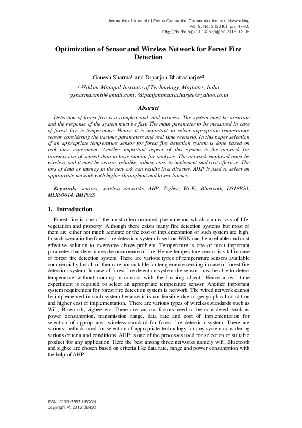 (PDF) Optimization of Sensor and Wireless Network for Forest Fire Detection